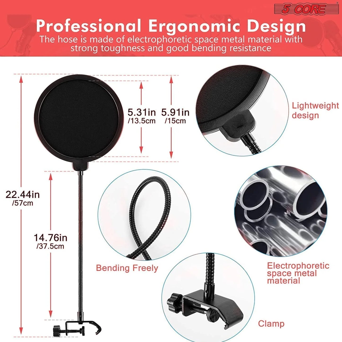 5Core Recording Microphone Podcast Bundle Professional Condenser Cardioid Mic Kit W Boom Arm