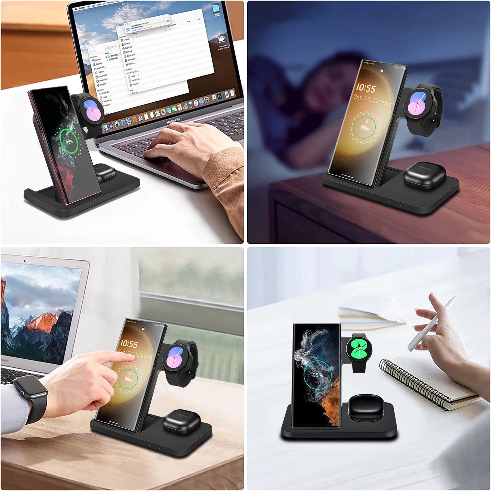 3 in 1 Wireless Charger Stand for Samsung Devices, 15W Fast Charging Dock Station for Samsung Z Folding Flip 6 5 4 Galaxy S24 S23 S22 S21 S20 S10, Galaxy Watch