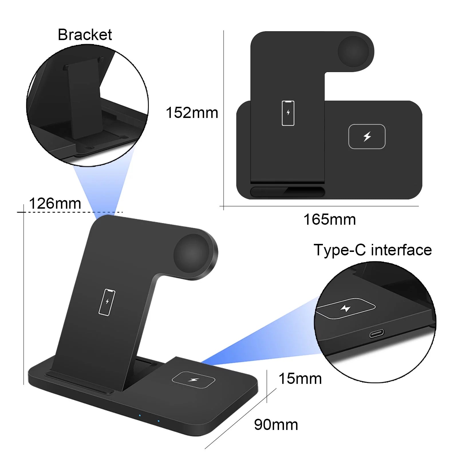 3 in 1 Wireless Charger Stand for Samsung Devices, 15W Fast Charging Dock Station for Samsung Z Folding Flip 6 5 4 Galaxy S24 S23 S22 S21 S20 S10, Galaxy Watch