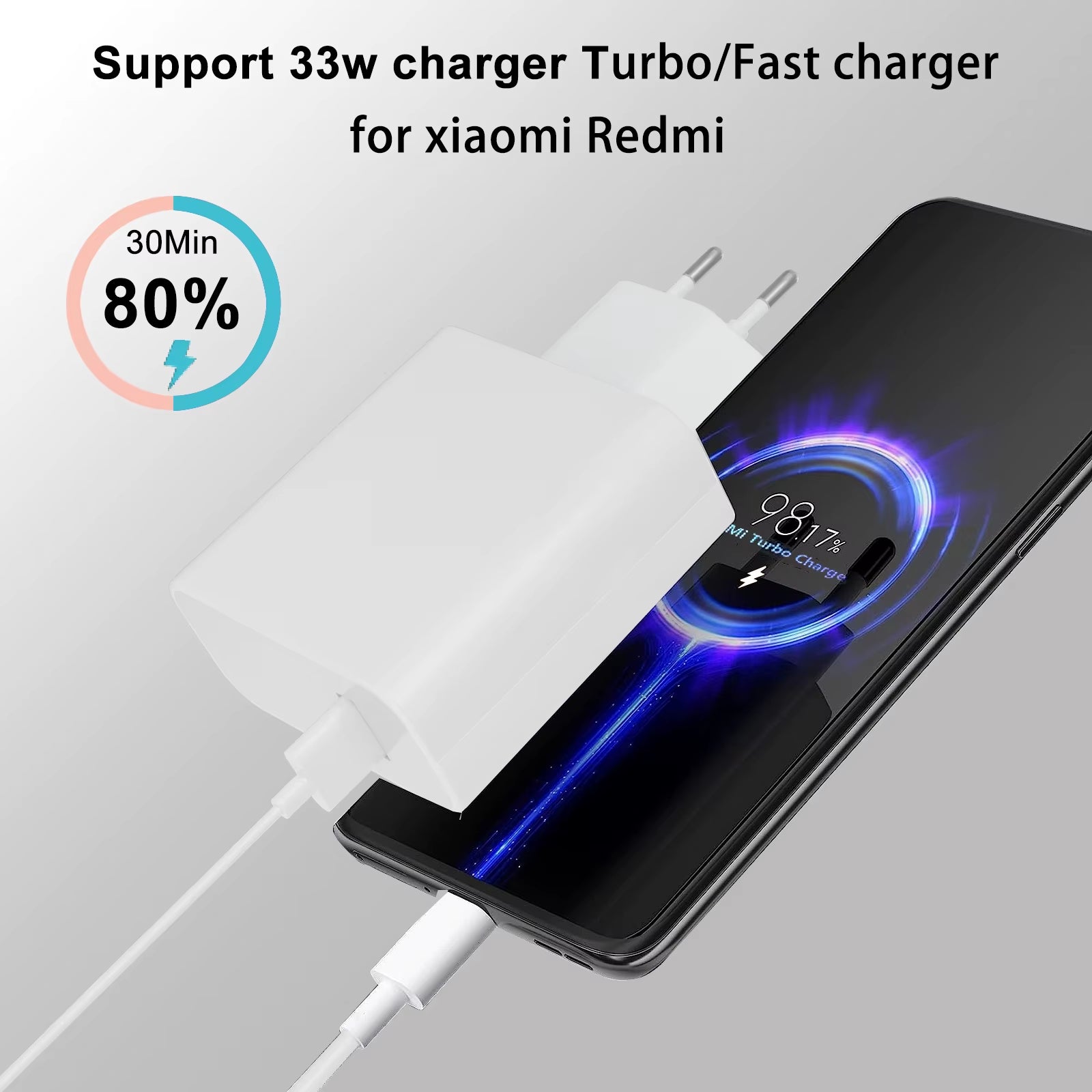 EU Charger 33W Fast Turbo Charge 2M 1.5M Type C Cable for Xiaomi Mi 10 9 10T Lite POCO X3 F3 NFC Redmi K40 Note 9 10 Pro