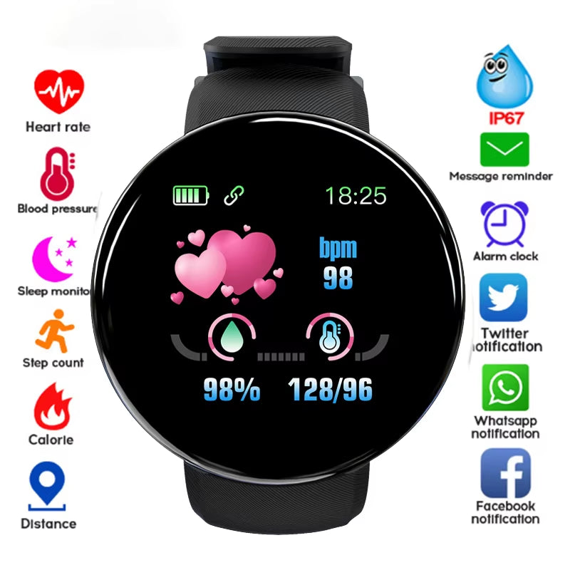 New Smart Watch Men Women Smart Bracelet LED D18 Smartwatch Waterproof Smart Touch Screen Bracelet Reloj Inteligente 2022 Hombre