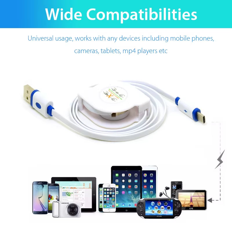 2M 3M USB Type C Retractable Cable for Xiaomi Mi 9 9T Cc9 8 Se Mix 3 2S Max 3 Pocophone F1 Black Shark A2 A3 Mobile Phone CABLE