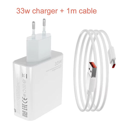 EU Charger 33W Fast Turbo Charge 2M 1.5M Type C Cable for Xiaomi Mi 10 9 10T Lite POCO X3 F3 NFC Redmi K40 Note 9 10 Pro